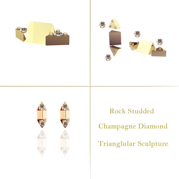 Rock Studded Yellow Gold Vermeil Dual Tri-Sculpt Studs