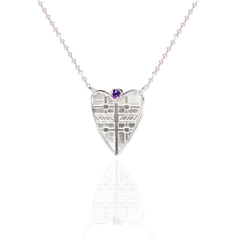 Fluid Tartan Sterling Silver Solid Heart Necklace with Amethyst