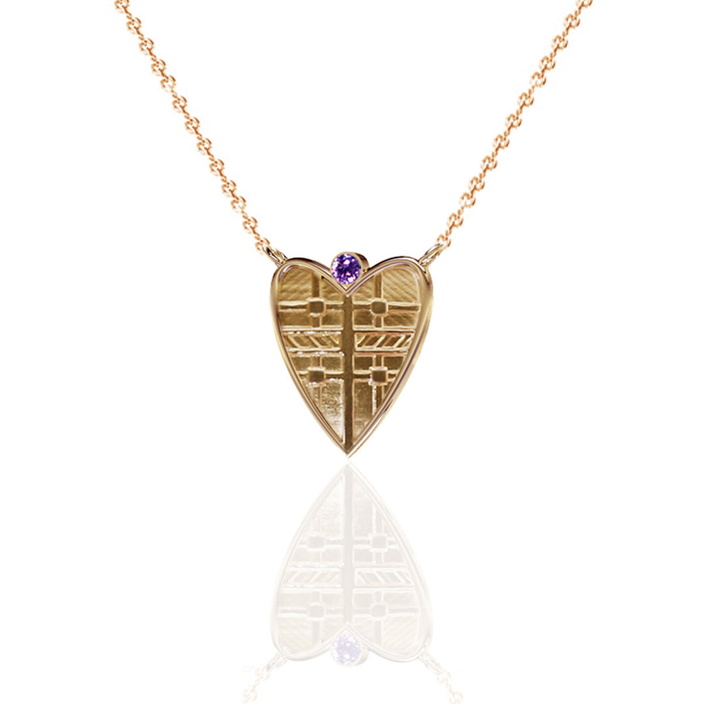 Fluid Tartan Yellow Gold Vermeil Solid Heart Necklace with Amethyst