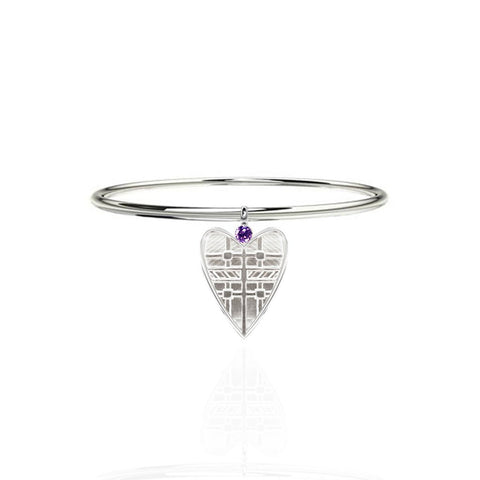 Fluid Tartan Sterling Silver Solid Heart Bangle with Amethyst