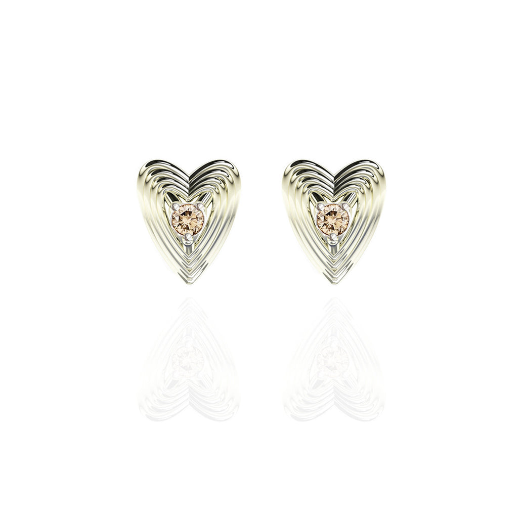 Sterling Silver Champagne Diamond Heart Earrings