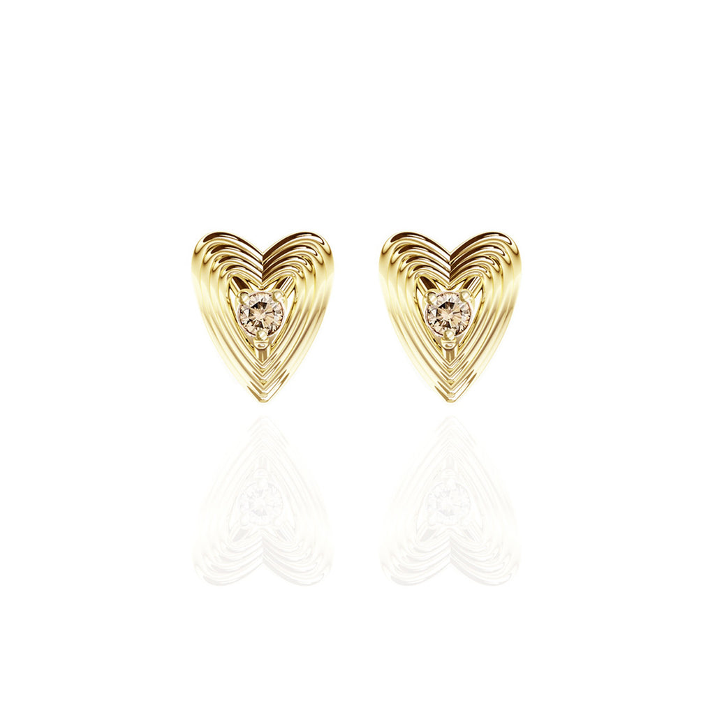 Yellow Gold Vermeil Champagne Diamond Heart Earrings