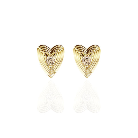 Yellow Gold Vermeil Champagne Diamond Heart Earrings