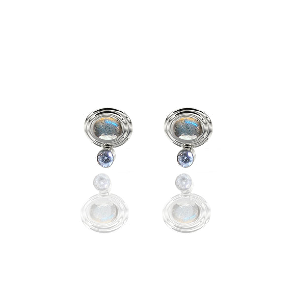 Sterling Silver Cabochon and Diamond Stud Earrings
