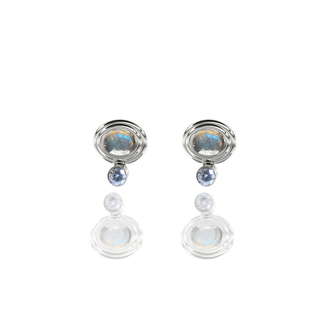 Sterling Silver Cabochon and Diamond Stud Earrings
