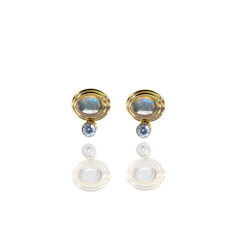 Yellow Gold Vermeil Cabochon and Diamond Stud Earrings