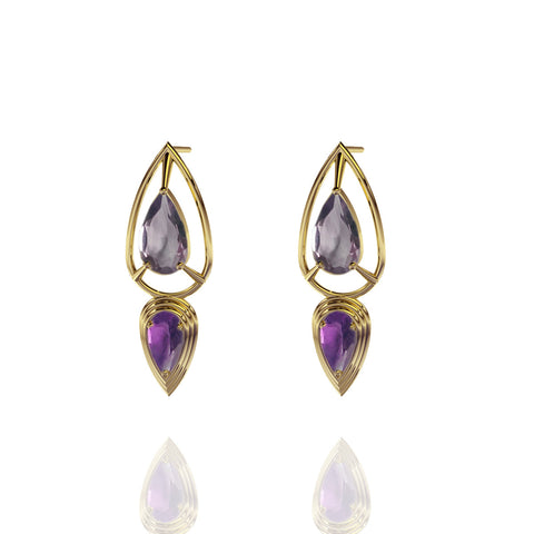 Yellow Gold Vermeil 3D Double Pear Stud Earrings