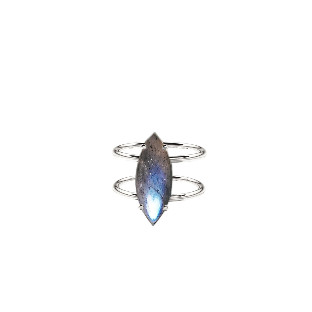 Sterling Silver Labradorite Marquise Ring with Double Band