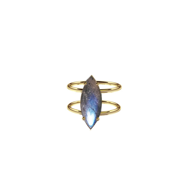 Yellow Gold Vermeil Labradorite Marquise Ring with Double Band
