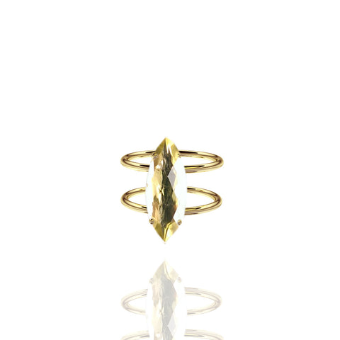 Yellow Gold Vermeil Marquise Citrine Ring with Double Band