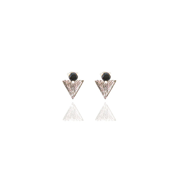 Sterling Silver Reticulated Tri- Studs with Black Diamond