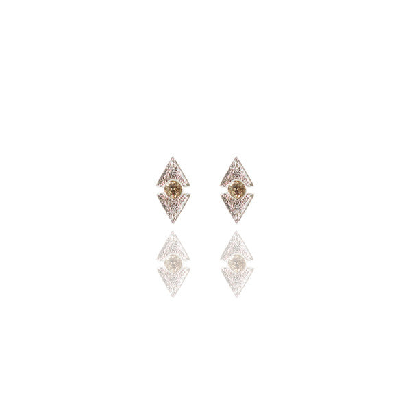 Sterling Silver Champagne Diamond Reticulated Dual Studs