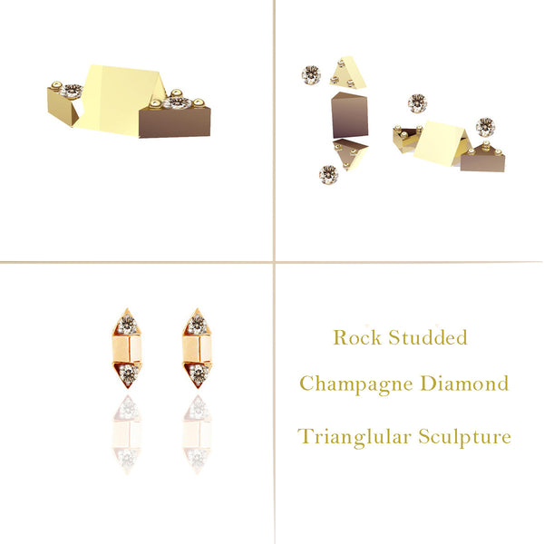 Rock Studded Yellow Gold Vermeil Tri-Sculpt Studs