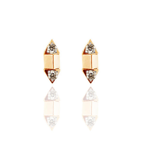 Rock Studded Yellow Gold Vermeil Dual Tri-Sculpt Studs