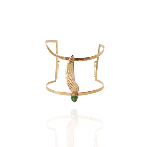 Yellow Gold Vermeil Cuff with Hard Mass Green Emerald