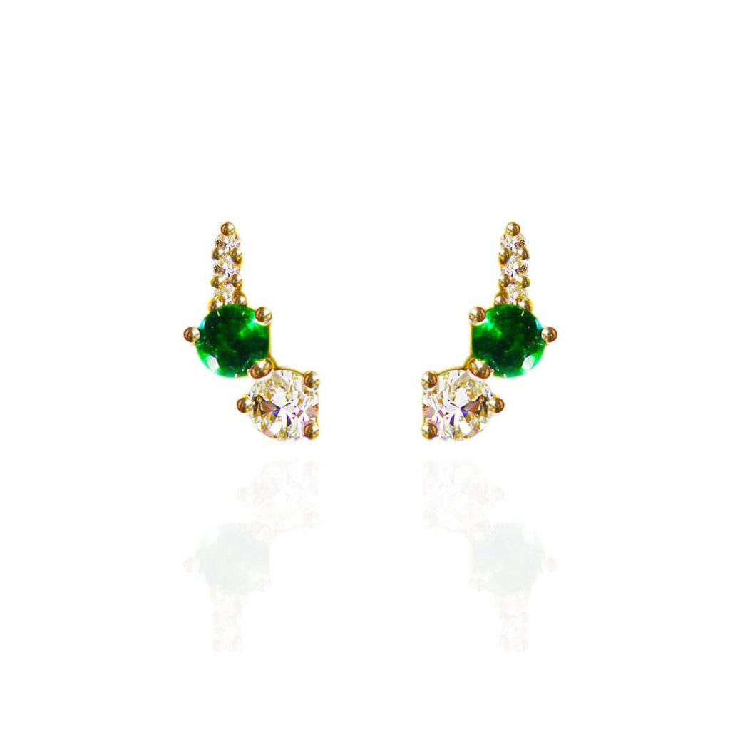18 ct Yellow Gold Vermeil Emerald and White Sapphire Earrings 