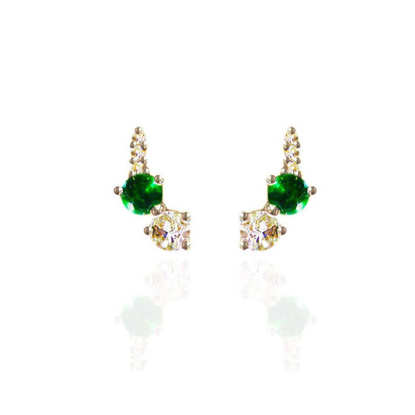 Sterling Silver Hard Mass Emerald and White Sapphire Earrings 
