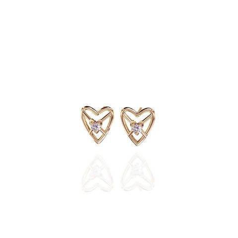 Yellow Gold Vermeil Sweetheart 3D Stud Earrings with White Sapphire